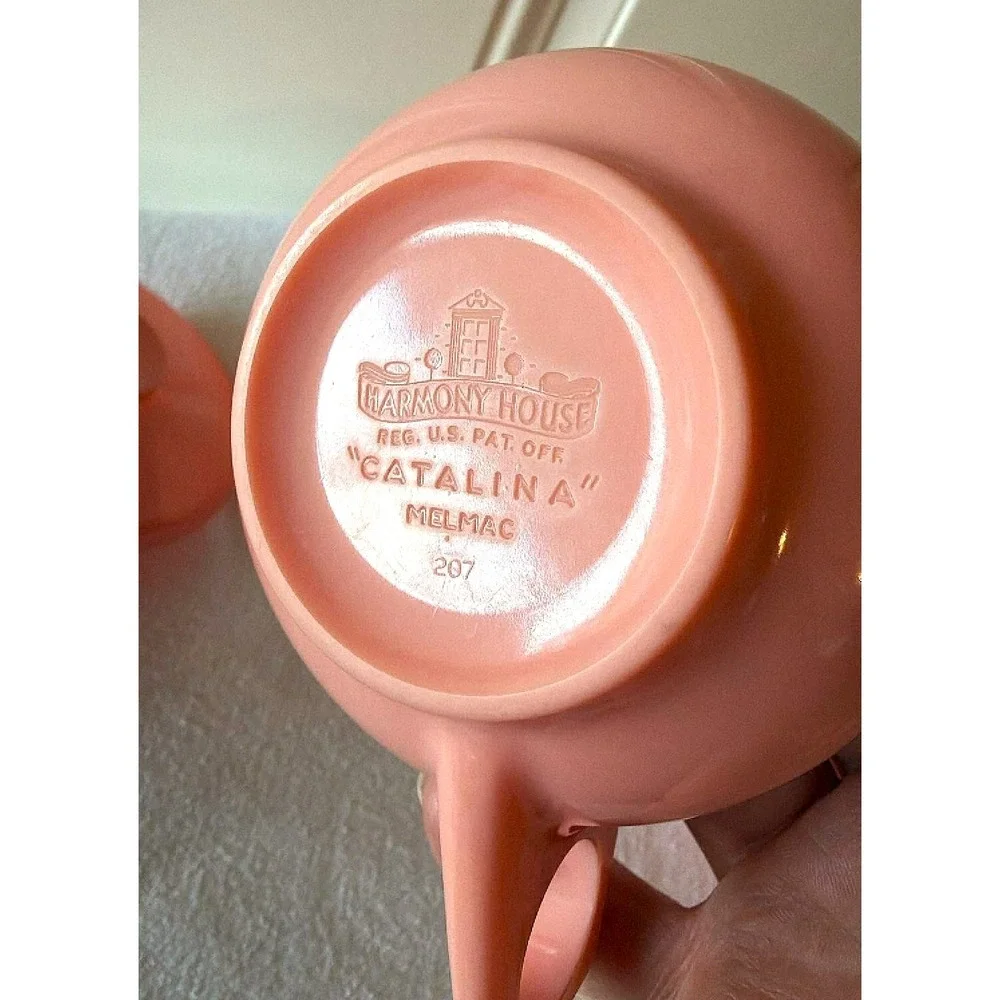 Harmony House Cataline Creamer Sugar Cup Set Pink Vintage MCM Melmac